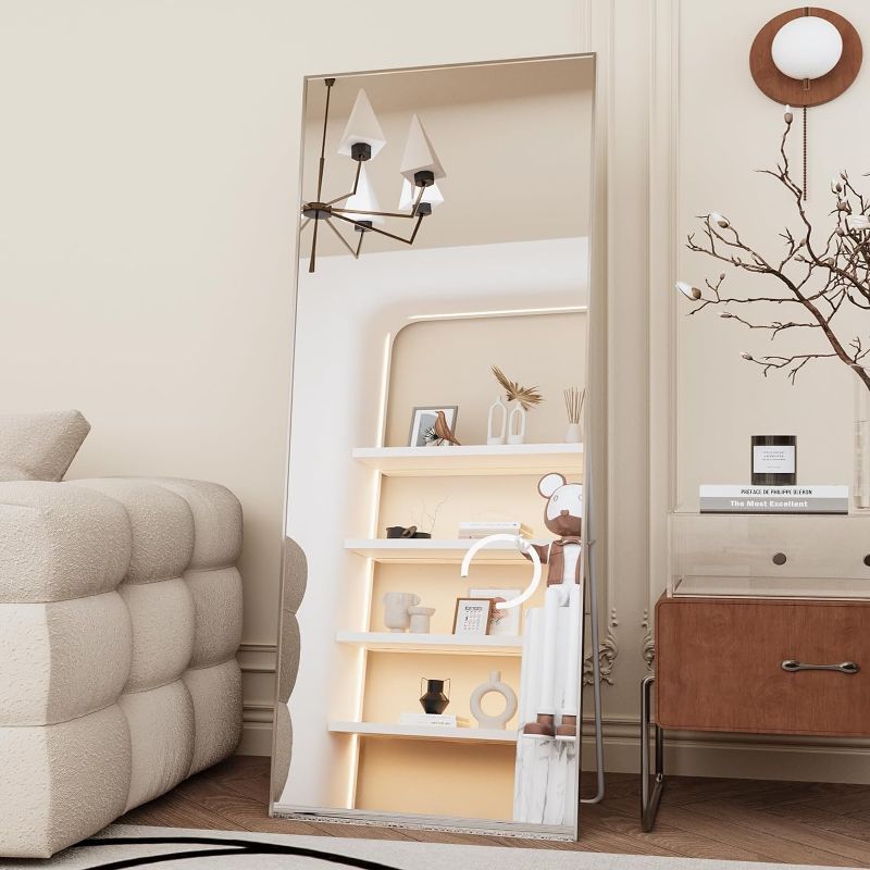 Photo 4 of (READ FULL POST) LFT HUIMEI2Y Full Length Mirror 65"x22", Full Body Tempered Mirror Rectangle with Stand, Large Wall Mounted Mirror for Bedroom or Living Room, Silver