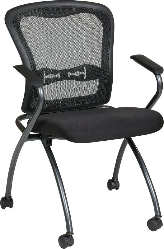 Photo 1 of 
Office Star Deluxe Breathable ProGrid Back Folding Nesting Chair 2-Pack with Armrests and Titanium Finish Frame, Coal FreeFlex
