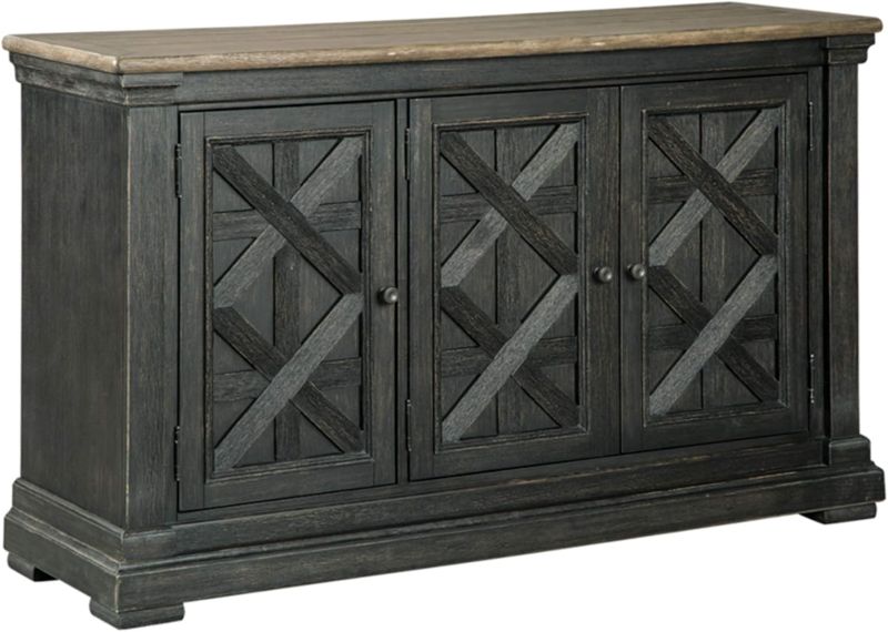 Photo 1 of [HAS A SMALL SCUFF ON TOP LEFT, DESINED GROVES AROUND THE EDGE OF TOP] Signature Design by Ashley Tyler Creek Urban Farmhouse Dining Room Buffet or Server, Almost Black