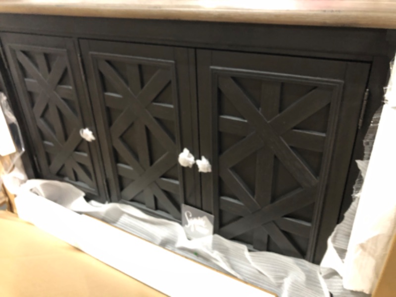 Photo 2 of [HAS A SMALL SCUFF ON TOP LEFT, DESINED GROVES AROUND THE EDGE OF TOP] Signature Design by Ashley Tyler Creek Urban Farmhouse Dining Room Buffet or Server, Almost Black