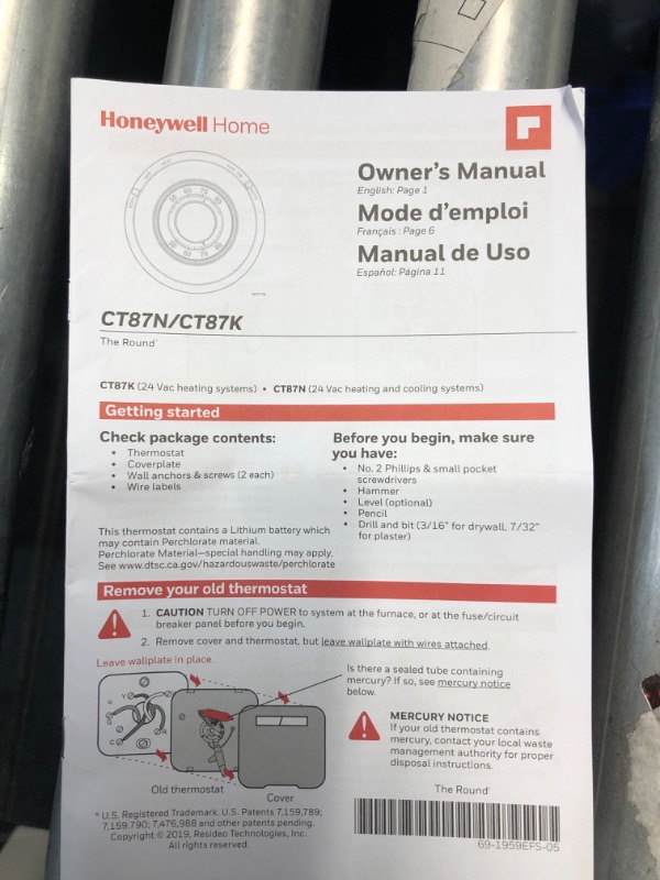 Photo 4 of [CLEAR CASE NOT INCLUDED] Honeywell Home CT87N1001 The Round Heat/Cool Manual Non-Programmable Thermostat + Honeywell Home CG510A Small Thermostat Guard Thermostat + Guard