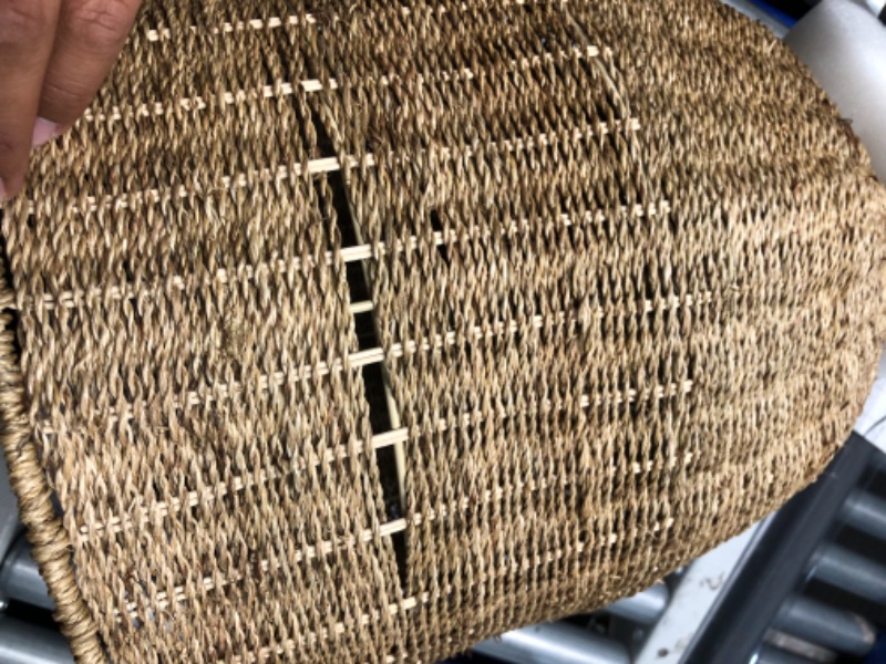Photo 1 of [HAS GAPS IN SHADE] Allen + Roth Brit Black Canopy with Natural Rattan Shade Traditional Drum Medium (10-22-in) Pendant Light | KKE4991A