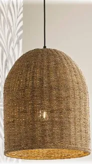 Photo 1 of [HAS GAPS IN SHADE] Allen + Roth Brit Black Canopy with Natural Rattan Shade Traditional Drum Medium (10-22-in) Pendant Light | KKE4991A