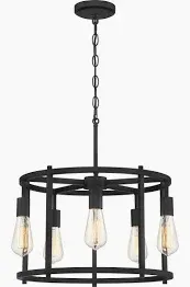 Photo 1 of [MISSING MOUNTING SCREWS ] Quoizel Wolfeboro 5-Light Matte Black Industrial Drum Medium Hanging Pendant Light