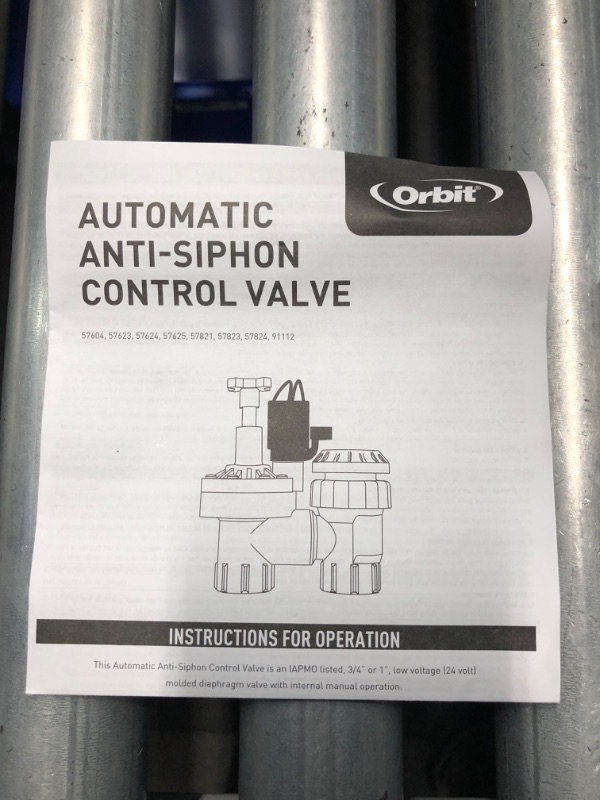 Photo 5 of [HAS A SMALL PLASTIC PIECE MISSING OE CHIPPED OFF] Orbit 57624 1-Inch FPT 100 Series Automatic Anti-Siphon Valve with Flow Control