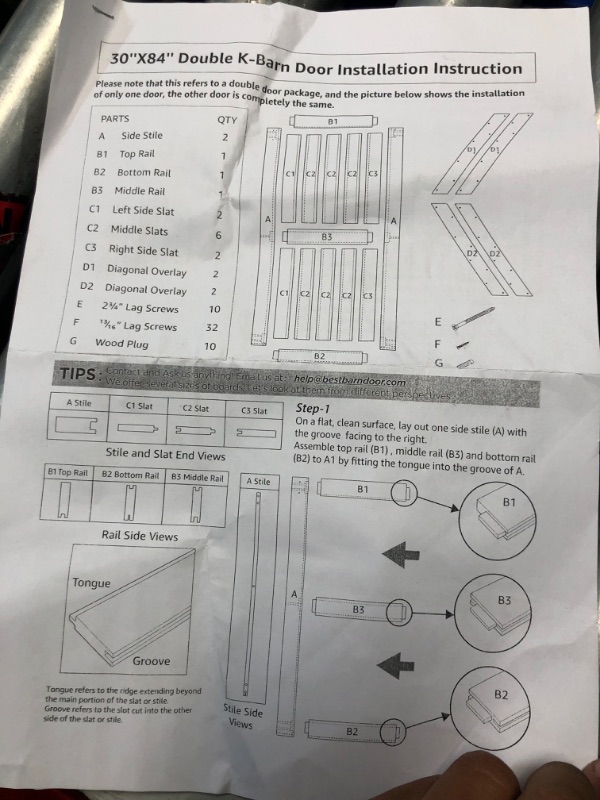 Photo 5 of **MISSING PARTS READ NOTES**
SMARTSTANDARD 30in x 84in Double Barn Door with 10ft Sliding Barn Door Hardware Kit & Handle,Pre-Drilled Ready to Assemble,DIY Unfinished Solid Spruce Wood Panelled Slab,K-Frame