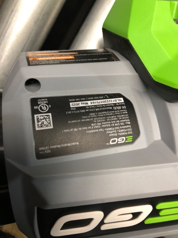 Photo 4 of [CHARGER DOES NOT CHARGE BUT BATTERY LIGHTS UP] EGO POWER+ 56-volt 765-CFM 200-MPH Battery Handheld Leaf Blower 5 Ah (Battery and Charger Included)