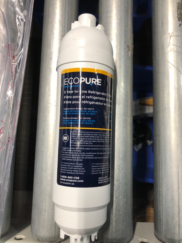 Photo 2 of [SCREW ATTACHMENTS MISSING] EcoPure EPINL30 5 Year in-Line Refrigerator Filter-Universal Includes Both 1/4" Compression and Push to Connect Fittings , White