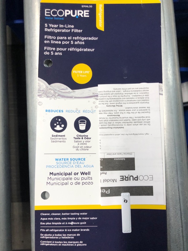 Photo 4 of [SCREW ATTACHMENTS MISSING] EcoPure EPINL30 5 Year in-Line Refrigerator Filter-Universal Includes Both 1/4" Compression and Push to Connect Fittings , White