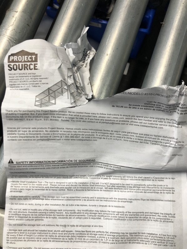 Photo 1 of [MISSING SOME HARDWARE ]Project Source Metal Heavy Duty 5-Tier Utility Shelving Unit (48-in W x 24-in D x 72-in H) Gray, (1000-lb Capacity Per Shelf)