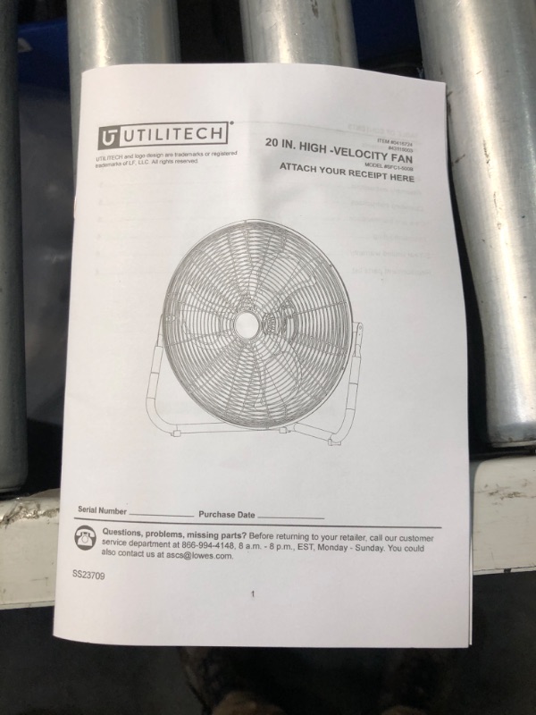 Photo 5 of [FAN BLADE HAS A LITTLE WEAR ] Utilitech 20-in 120-Volt 3-Speed High Velocity Indoor FLOOR