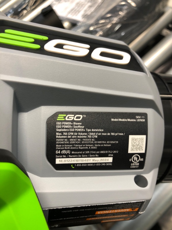 Photo 4 of [MISSING CHARGER ] EGO Power+ LB7654 765 CFM Variable-Speed 56-Volt Lithium-ion Cordless Leaf Blower with Shoulder Strap, 5.0Ah Battery and Charger Included 765 CFM Blower Kit w/5Ah Battery