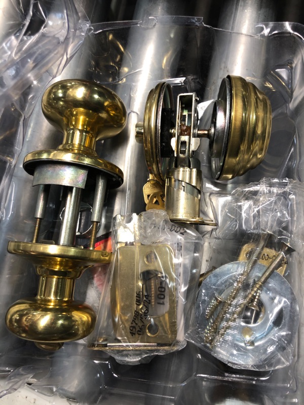 Photo 2 of [HARDWARE MISSING] Kwikset Juno Keyed Entry Door Knob and Single Cylinder Deadbolt Combo Pack with Microban Antimicrobial Protection featuring SmartKey Security in Polished Brass