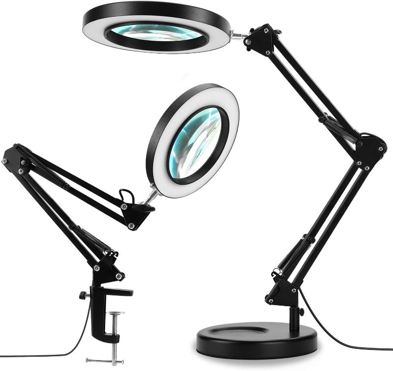 Photo 1 of **USED BOTTOM LOOSE**2-in-1 Magnifying Glass with Light and Stand, 5X Real Glass Lens, 3 Color Modes Stepless Dimmable, Magnifying Desk Lamp & Clamp, LED Lighted Magnifier for Repair, Reading, Crafts, Close Works