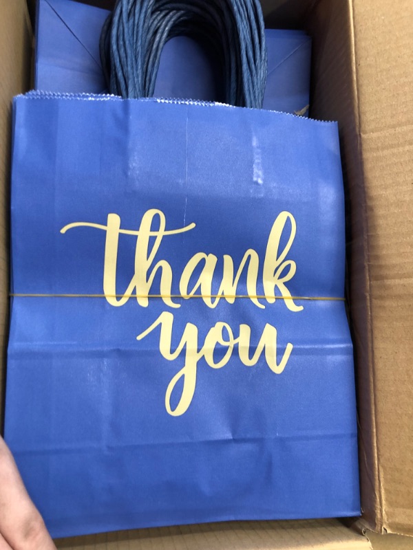 Photo 3 of 
DjinnGlory 50 Pack Medium Navy Thank You Gift Bags with Handles 10x8x4 Inch, Blue Paper Bags and White Tissue Paper for Small Business