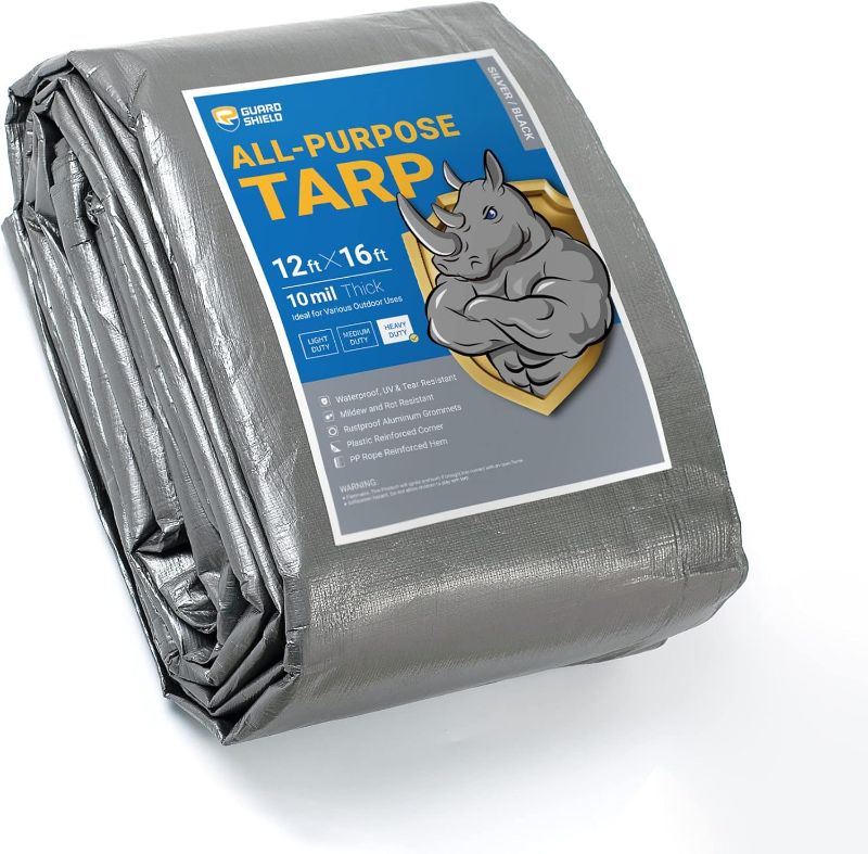 Photo 1 of 
GUARD SHIELD Heavy Duty Tarp 12x16 Feet Silver/Black Multi Purpose Thick Waterproof Poly Tarp Cover 10mil