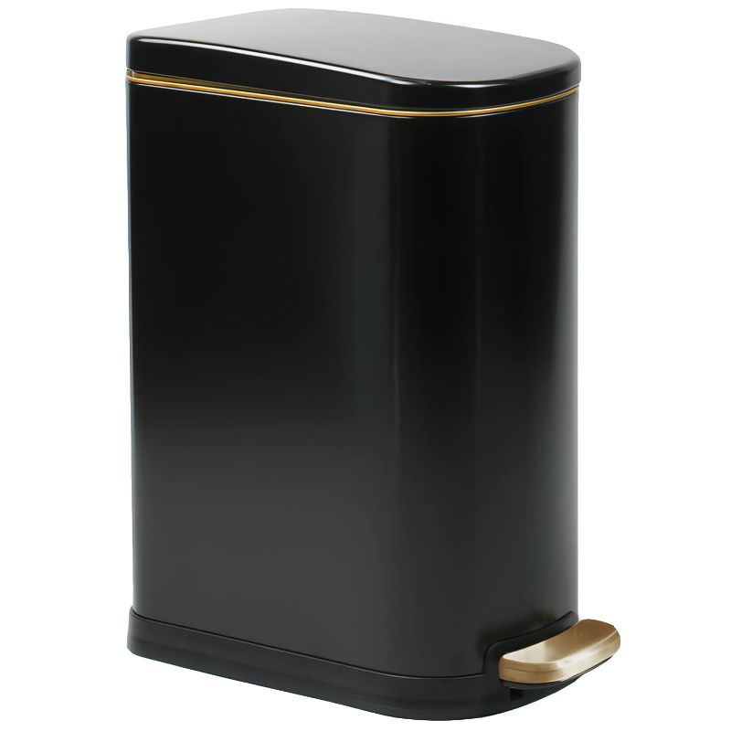 Photo 1 of 
CEROELDA Black Bathroom Trash Can with Lid-10L/2.6 Gallon Stainless Steel Step Slim Garbage Can-Rectangle Pedal Trash Bin for Narrow