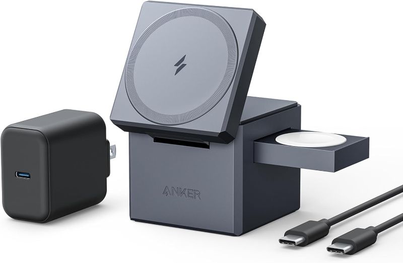 Photo 1 of 
Anker MagSafe Charger Stand,Anker 3-in-1 Cube with MagSafe, 15W Max Fast Charging Stand, Foldable Wireless Charger for iPhone