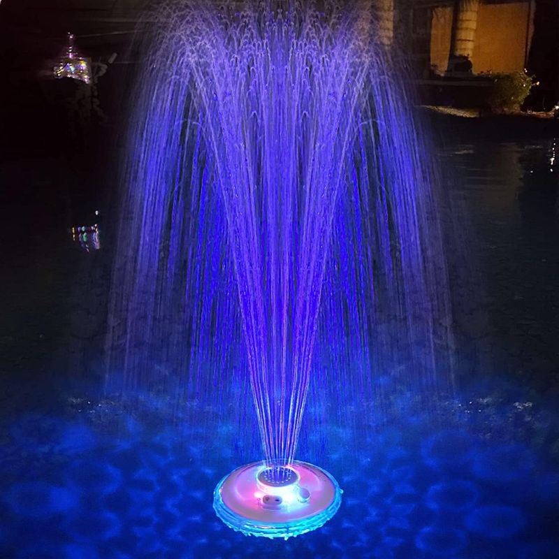 Photo 1 of 
Floating Pool Fountain with Underwater Light Show, Rechargeable Battery Powered Pool Fountain, 2 Spray Modes Pool Waterfall Fountain