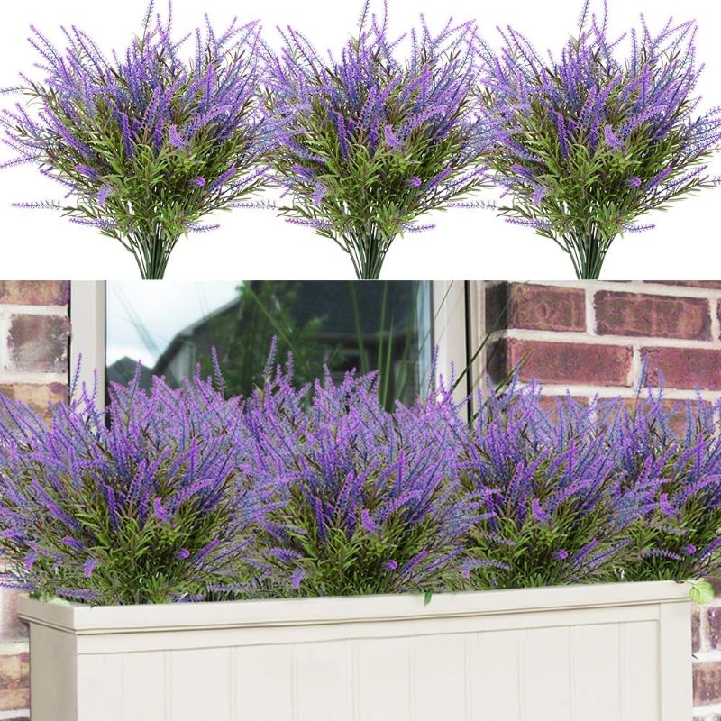 Photo 1 of 
12 Bundles Outdoor Artificial Flowers Lavender Artificial Plants Fake Bushes Artificial Shrubs Greenery Plastic Outdoor UV Resistant Faux Lavender Purplish Blue