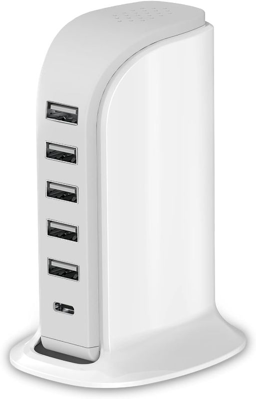 Photo 1 of 
Charging Station for Multiple Devices 40W Upoy, Wall Charger Block 5 USB Ports(Shared 6A), USB Charging Hub Smart IC, Charger Tower with Type-C 3A