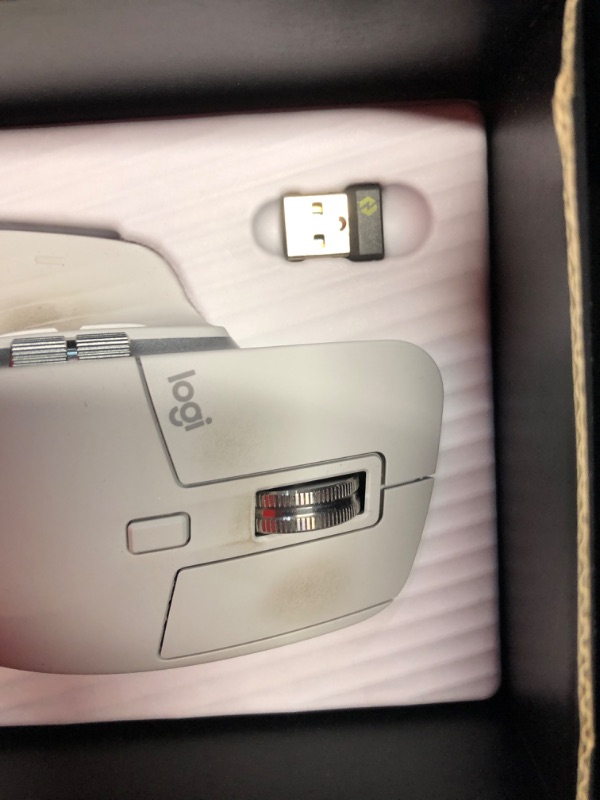 Photo 3 of ****USED AND IS DIRTY***Logitech MX Master 3S - Wireless Performance Mouse, Ergo, 8K DPI, Track on Glass, Quiet Clicks, USB-C, Bluetooth, Windows, Linux, Chrome - Pale Grey - With Free Adobe Creative Cloud Subscription