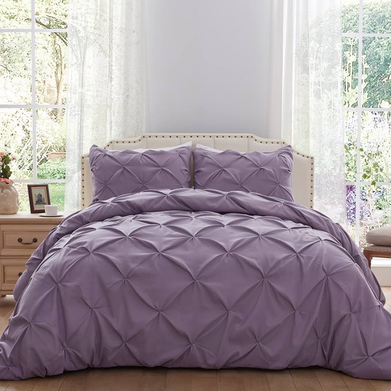 Photo 1 of ****ONLY THE PILLOWS*****SunStyle Home Pinch Pleated Duvet Cover Purple 3 Pieces Duvet Covers Queen Size Soft Microfiber Luxury Duvet Cover with Zipper Closure & Corner Ties for All Season(1 Duvet Cover, 2 Pillow Shams)