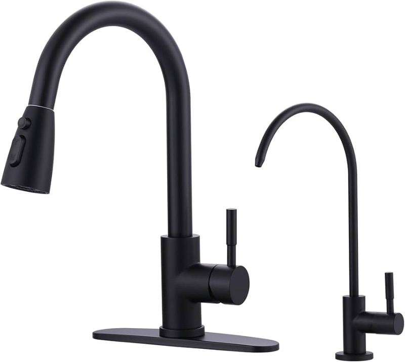 Photo 1 of (READ FULL POST) Black Kitchen Faucet and Water Filter Faucet Combo, WOWOW Stainless Steel Kitchen Sink Faucet with Drinking Water Faucet for Reverse Osmosis or Water Filtration System, Matte Black