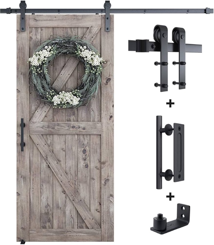 Photo 1 of ****ONLY HARDWARE*****SMARTSTANDARD 6.6FT Sliding Barn Door Hardware Kit (Include 6.6ft Track Kit & Pull Handle Set & Floor Guide), Smoothly and Quietly, Easy to Install, Fit 36"-40" Wide Door Panel (J Shape)