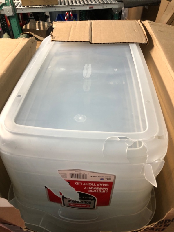 Photo 2 of ****ONE TOTE IS BROKEN****Rubbermaid Roughneck 50 Qt./47.3L Clear Storage Tote PACK OF 5 