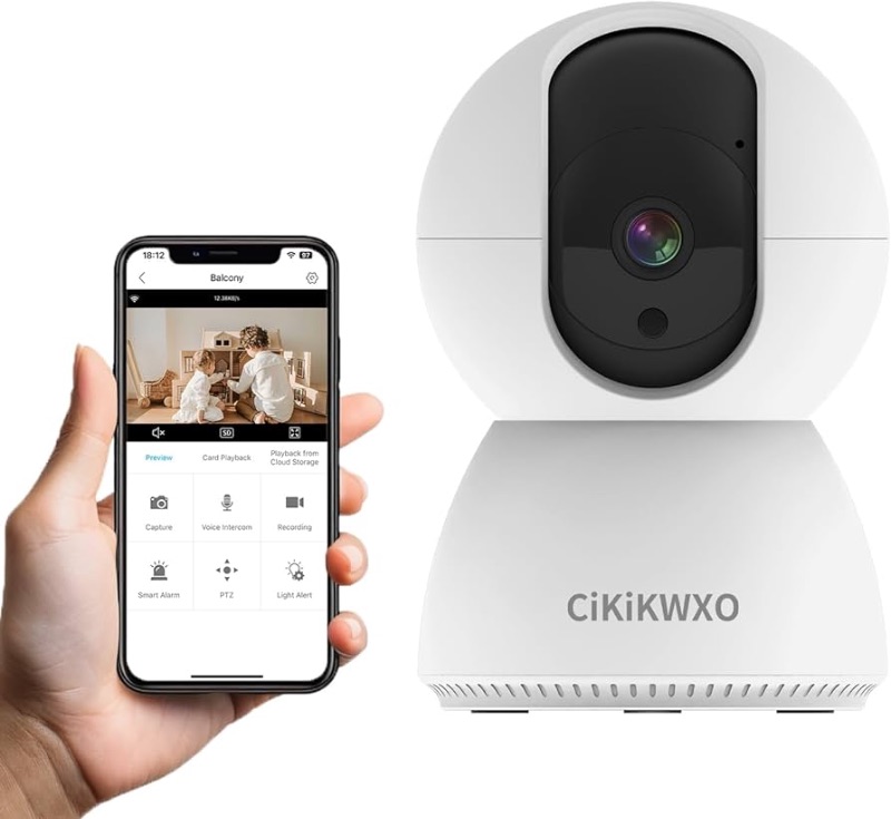 Photo 1 of ***USED NOT ABLE TO TEST***WiFi Camera Wireless Indoor,2K Home Security Camera,360° Pan/Tilt Pet Camera for Dog Cat,Compatible with Google Assistant & Alexa,Night Vision,2-Way Audio,Motion Detection,TF Card & Cloud Storage