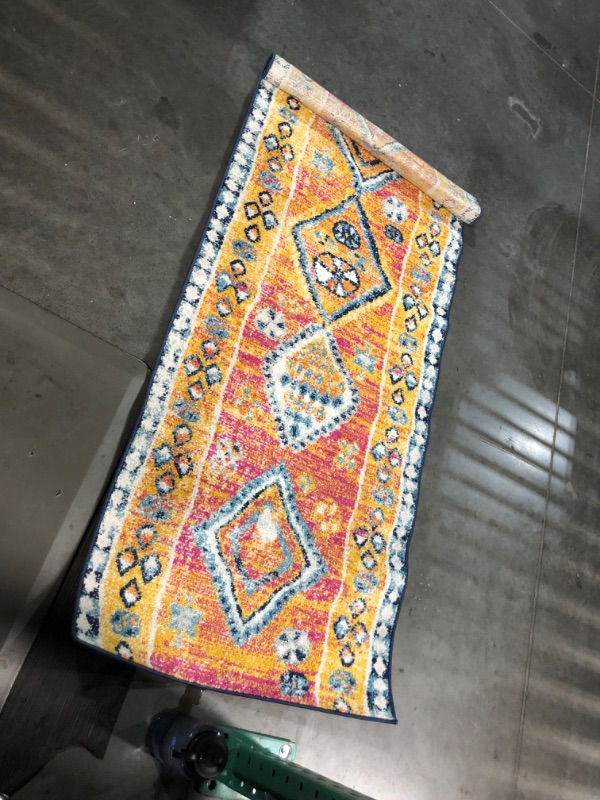 Photo 2 of ***USED - DIRTY - NO PACKAGING***
Bloom Rugs Tribal Geometric Fuchsia Yellow Runner - Boho Vintage 6 ft Runner for Entryways and Hallways (2'7" x 6') Fuchsia/Yellow 2'7" x 6'