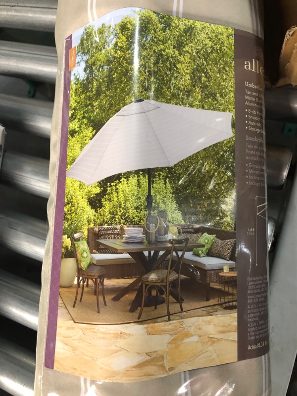 Photo 3 of ***USED*** allen + roth 9-ft Aluminum Tan Striped Auto-tilt Market Patio Umbrella With Crank Handle