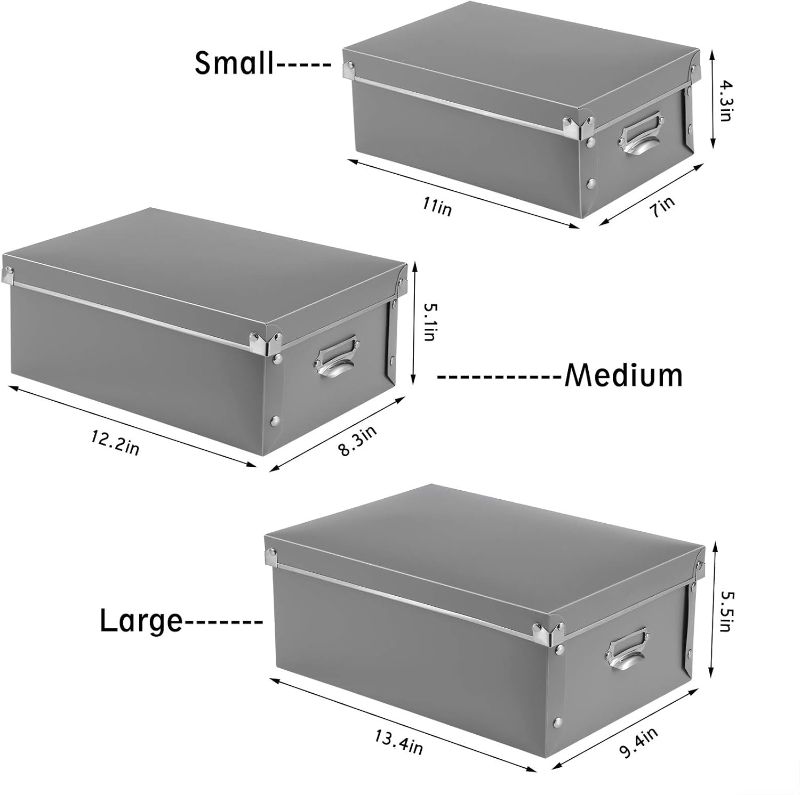 Photo 4 of (READ FULL POST) Storage Box, Decorative Storage Bins with Lid,3 in 1 Set,Plastic,with Handles,Press-Stud Fastening,Moisture-Proof,Foldable for Space Saving Storage,for Clothes, Cosmetic,Blankets (Grey)