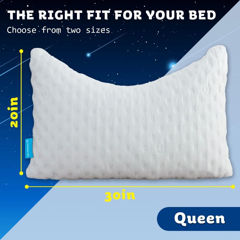 Photo 1 of (READ FULL POST) Cooling Side Sleeper Pillow for Neck and Shoulder Pain, Luxury Shredded Memory Foam Curved Bed Pillows for Sleeping Set of 1- Adjustable Queen Size- Washable Cover Crescent White
