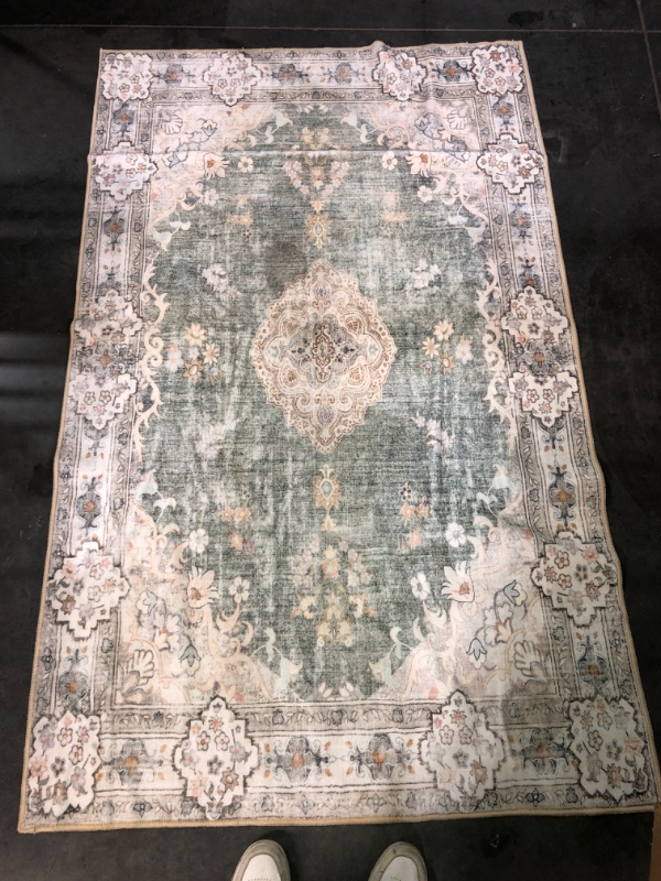 Photo 2 of (READ FULL POST) MUJOO Boho Rug 4'x6.5' Area Rugs for Bedroom Living Room Dining Room Green Small Rugs Machine Washable Non Slip Carpet for Office Dorm Bedside Kitchen Laundry Room Accent Soft Floral
