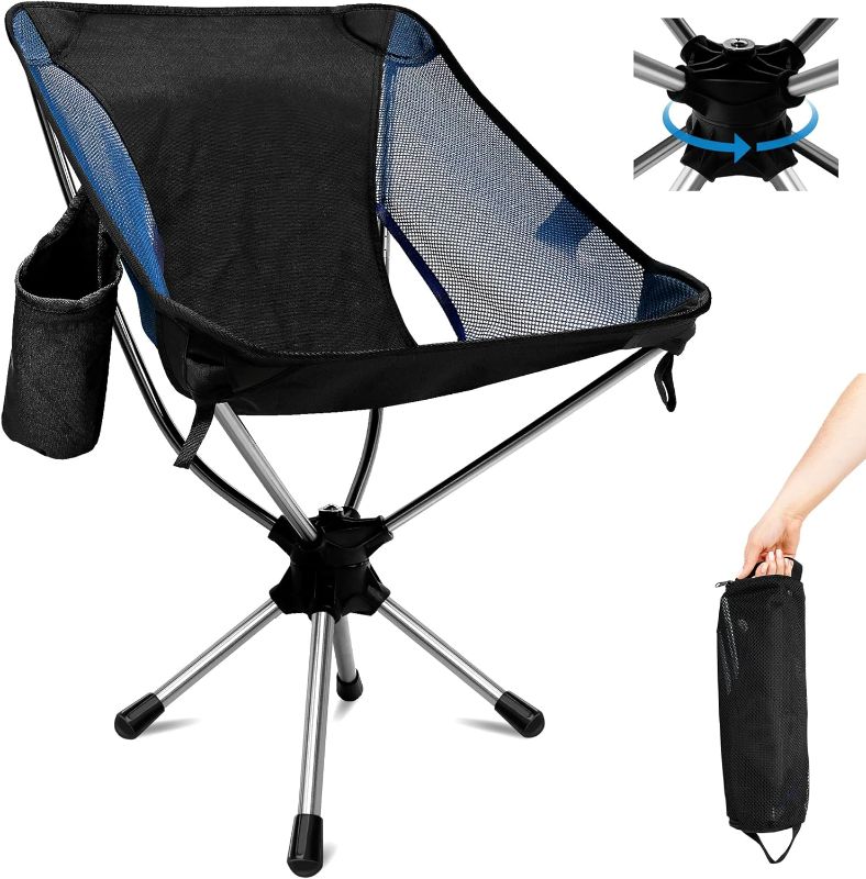 Photo 1 of **MINOR DAMAGE READ NOTES**
Camping Chairs, 360°Degree Swivel Folding Chairs for Adults, Blue
