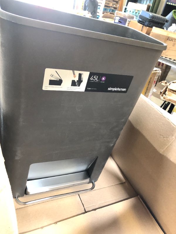 Photo 1 of simplehuman 45 litre rectangular step can grey plastic + code K 60 pack liners