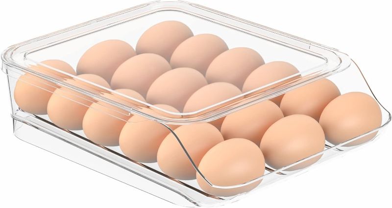 Photo 1 of SEE SPRING 18 Egg Holder, Clear Plastic Storage Container with Improved Groove, BPA Free, Organizer Bin for Refrigerator (1 Layer, 11.2''L x 9.1''W x 2.64''H)
