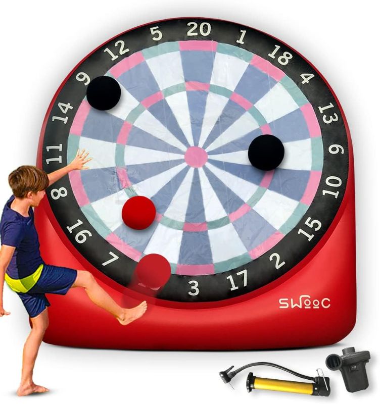 Photo 1 of SWOOC Games - Giant Kick Darts (Over 6ft Tall) with 15+ Games Included - Jumbo Soccer Darts with Air Pump - Big Inflatable Games - Carnival Games - Giant Outdoor Games & Activities - Giant Yard Games
