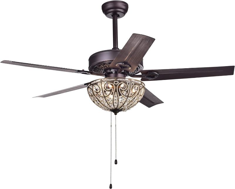 Photo 1 of Whse of Tiffany Cfl-8111 Catalina 3-Light Bronze-Finished 5-Blade 48" Crystal Ceiling Fan, 23" X 15" X 14",Brown
