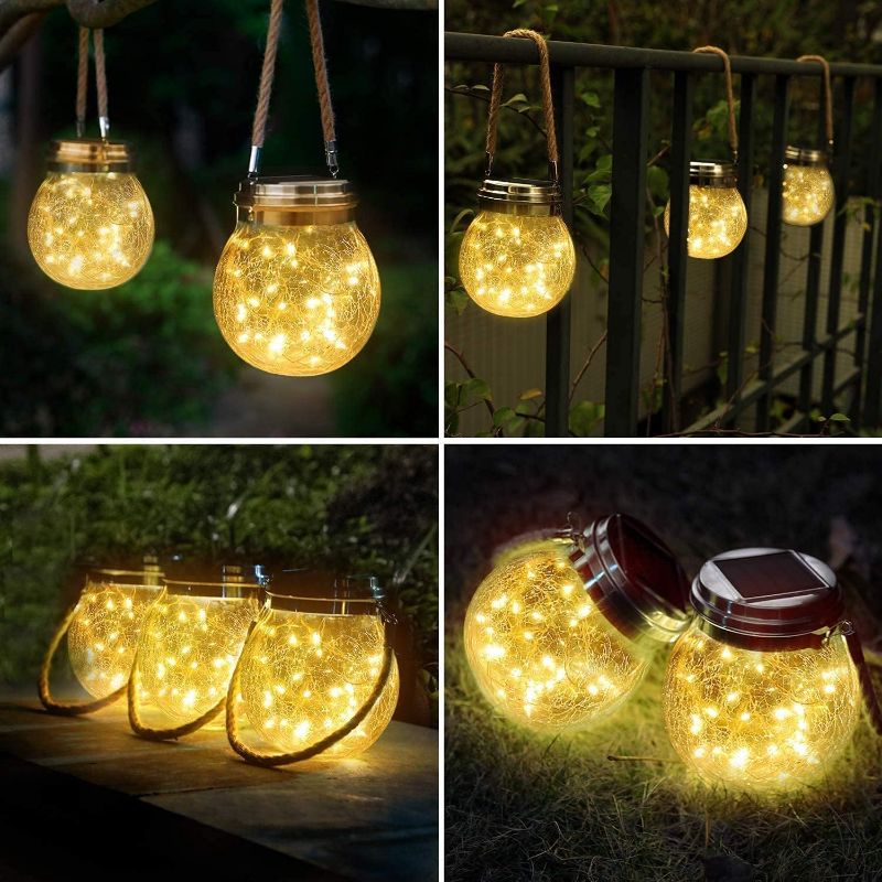 Photo 1 of Solar Lantern Crackle Glass Ball, 2 Pack Garden Hanging Solar Lights Outdoor Waterproof Lanterns with 30 Warm White LED for Outdoor Decor Patio Yard Lawn Pathway
