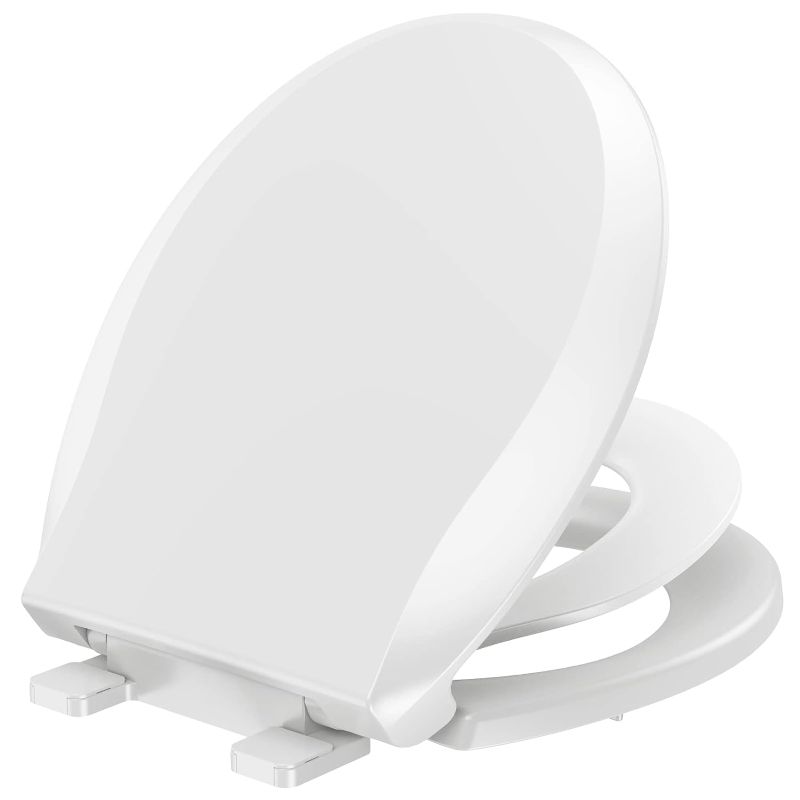 Photo 1 of YASFEL Toilet Seat with Toddler Toilet Seat Built in, Potty Training Toilet Seat for Toddlers, Kids & Adults White Plastic Toilet Seats Standard Round Slow Close with Magnets(White, 16.5”)

