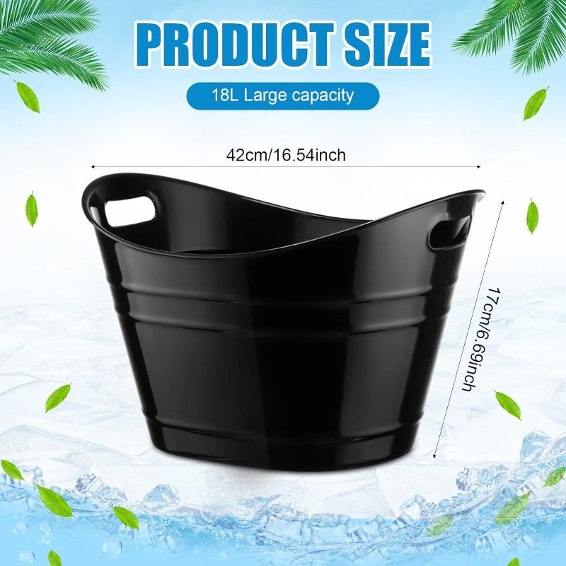 Photo 1 of Ice Buckets Bulk, Plastic Ice Buckets with Handles, Oval Storage Tub, Large Capacity Ice Drink Bucket for Party Bar Wine Beer Champagne Beverage Bottle Cooler (Black,18 Liter)