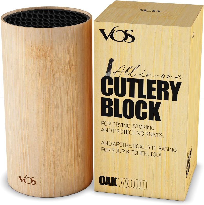 Photo 1 of Vos Universal Knife Block - Countertop Knife Block Without Knives - Knife Holder with Non-Slip Base Sturdy Knife Organizer - Space Saving Knife Stand, Sleek & Modern Knife Rack - Bamboo
