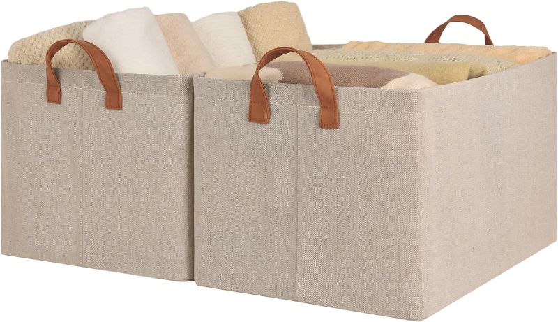 Photo 1 of StorageWorks Storage Bins, Fabric Storage Bins for Shelves, Extra Large Storage Baskets with Metal Frame, Closet Baskets and Bins with Handles, Jumbo, Brown and Beige, 2-Pack
