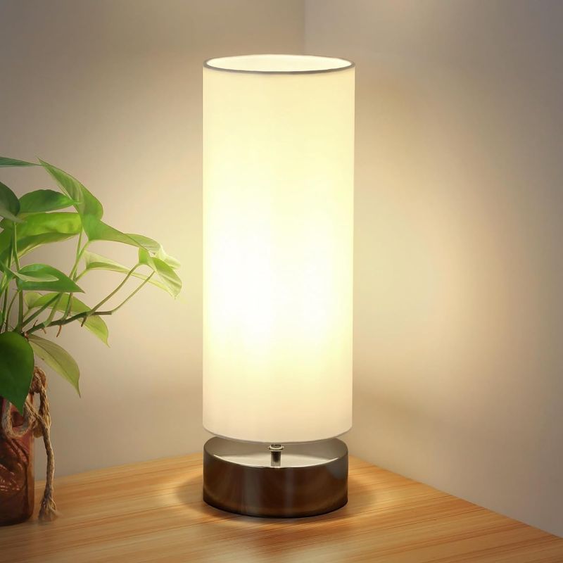 Photo 1 of Touch Control Table Lamp Bedside Minimalist Desk Lamp Modern Accent Lamp Dimmable Touch Light with Cylinder Lamp Shade Night Light Nightstand Lamp for Bedroom Living Room Kitchen LED Bulb Included
