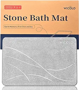 Photo 1 of WICOLO Stone Bath Mat, Diatomaceous Earth Shower Mat Non Slip Instantly Removes Water Drying Fast Bathroom Mat Natural Easy to Clean (23.5 * 15inch, White) 23.5*15inch White