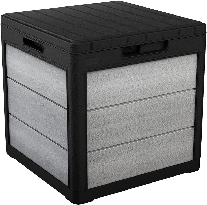 Photo 1 of Keter Denali 30 Gallon Resin Deck Box for Patio Furniture, Pool Accessories, and Storage for Outdoor Toys, Grey/Black
