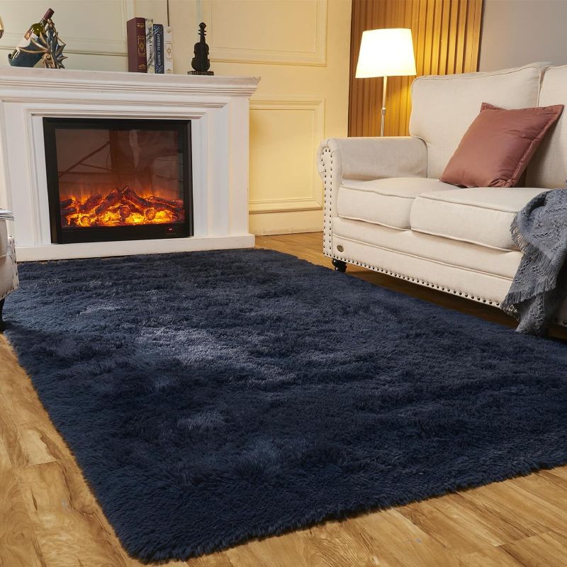 Photo 1 of Super Soft Rugs for Living Room, Area Rugs for Bedroom  Navy Blue Fluffy Room Rug, Large Shag Throw Rug for Nursery Kids Room, Cute Mordern Fuzzy Rug for Playroom - UNKNOWN SIZE 